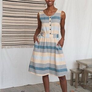Mata Traders Blue and Cream Striped Midi Dress